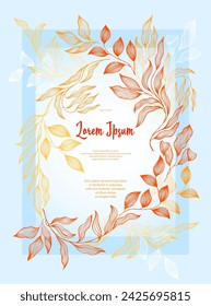 Laurel leaves frame vector wedding card template. Beautiful bay tree branches summer wreath. Trendy card design with laurel foliage. Tropical eucalyptus leaves on twigs frame template. Garden plant