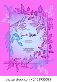 Laurel leaves frame vector wedding card template. Elegant bay tree branches summer bouquet. Holiday card design with laurel foliage. Exotic eucalyptus leaves on branches frame template. Bridal decor