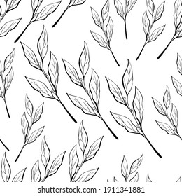 Laurel Leaves Ornament Seamless Pattern. Isolated On White Background