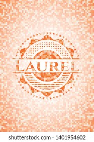 Laurel orange tile background illustration. Square geometric mosaic seamless pattern with emblem inside.