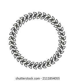 Laurel, outline icon. First place winner, award, laurus. Drawn monochrome round frame of triumph first place simple vintage engraving style. Vector illustration.
