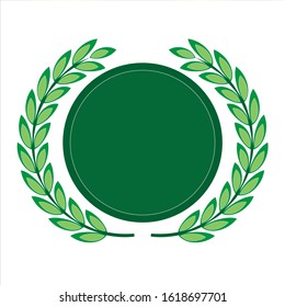 Laurel and shield, round green shape on a white background