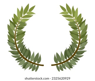 Laurel victory wreath. Branches with green leaves in a frame on a white background. Winner award. Drawn color image. isolated object. Vector illustration.