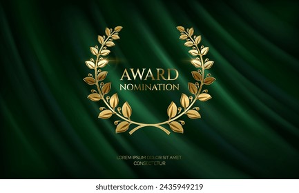 Laurel winner wreath with place for text realistic vector illustration. Appreciation of best participant 3d model on green cloth background