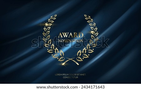 Laurel winner wreath with place for text realistic vector illustration. Appreciation of best participant 3d model on blue cloth background