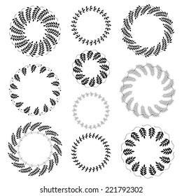Laurel wreath 10 tattoo set. Black ornaments ten signs on white background.  Victory, peace, glory symbol. Vector