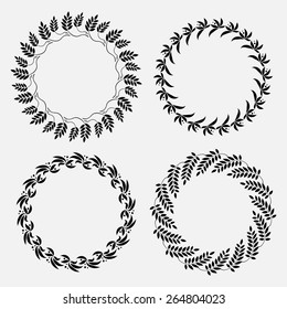 Laurel wreath 4 tattoo set. Black ornaments, nine signs on white background.  Victory, peace, glory symbol. Vector