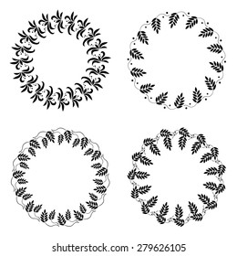 Laurel wreath 4 tattoo set. Wheat ornaments, Black signs on white background.  Victory, peace, glory symbol. Vector