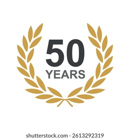 Laurel wreath 50 years jubilee. Anniversary icon or logo with laurel wreath. Jubilee years celebration label or emblem design vector illustration.