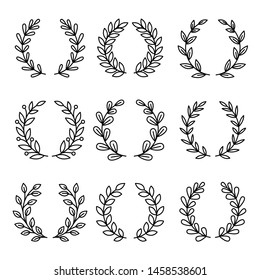 Laurel wreath award icons. Simple linear royal wreaths signs, vector laurels decoration awards, vintage circle awarding frames for winners