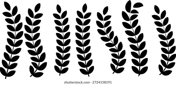 Lorbeerkranz Award Vektorsymbol. Schwarzer kreisförmiger Lorbeer Olivenzweige griechischer Kranz, ein Gewinner Preis von Olivenblättern. Silhouette Vintage Lorbeer Kränze Kollektion. 