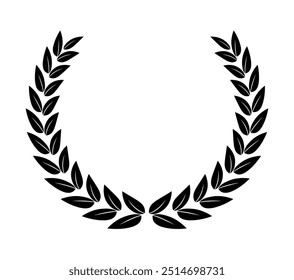 Laurel wreath, Black circular laurel olive branches greek wreath vector illustration, A winner award of olive, stars of victory symbol, achievement heraldry symbol isolated on white background