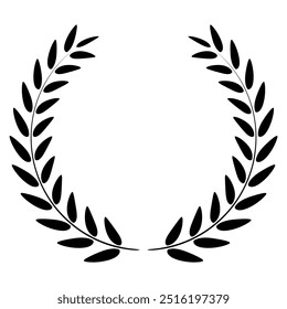 Laurel wreath, Black circular laurel olive branches greek wreath vector illustration, A winner award of olive, stars of victory symbol, achievement heraldry symbol isolated on white background