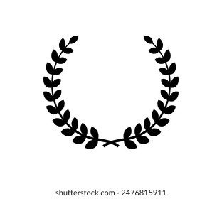 Laurel wreath. Black leaves award icon isolated on white background. Leaf emblem. Winner circle wreath. Victory round crown. Symbol border. Branch logo. Tree with leave. Coat arms. Vector illustration