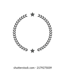 Laurel Wreath Black Vector Icon. Circle Filled Template With Star.