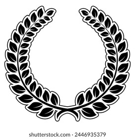 corona de laurel, Ilustración vectorial en blanco y negro aislado sobre fondo blanco