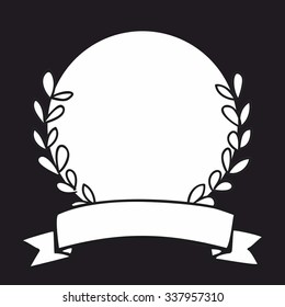 Laurel wreath black and white vector photo frame on black background