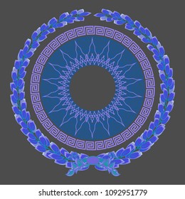 Laurel wreath in blue tones. Vector image of an ancient Roman decor element.