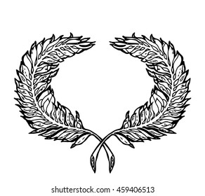 Laurel wreath branches set. Decorative elements at engraving style. Vector Illustration. Isolated on white.