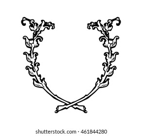 Laurel wreath branches set. Decorative elements at engraving style. Vector Illustration. Isolated on white.
