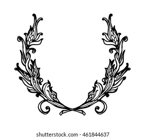 Laurel wreath branches set. Decorative elements at engraving style. Vector Illustration. Isolated on white.