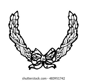 Laurel wreath branches set. Decorative elements at engraving style. Vector Illustration. Isolated on white.