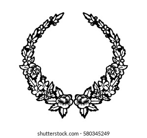 Laurel wreath branches set. Decorative elements at engraving style. Vector Illustration. Isolated on white.