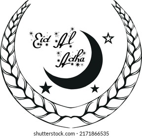 Laurel wreath branches set with eid-ul-adaha decorative elements at engraving style vector illustration isolated on white design floral for Eid