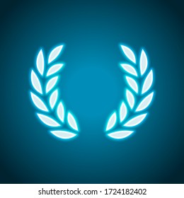 Laurel wreath, champion olive. Neon style. Light decoration icon. Bright electric symbol