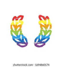 Laurel wreath, champion olive, outline design. Drawing sign with LGBT style, seven colors of rainbow (red, orange, yellow, green, blue, indigo, violet