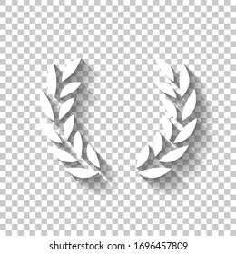 Laurel wreath, champion olive. White icon with shadow on transparent background