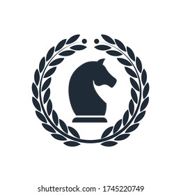 Laurel wreath and chess piece. Effective strategy. Vector icon isolated on white background.