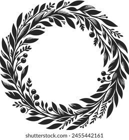Marco del círculo de la corona de laurel aislado sobre fondo blanco. Ilustración vectorial.