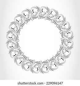 Laurel wreath circle tattoo. Black stylized ornament, leaves with berry sign on white background. Victory, peace, glory symbol. Vector isolated