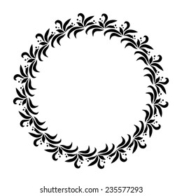 Laurel wreath circle tattoo. Black stylized ornament, leaves with berry sign on white background. Victory