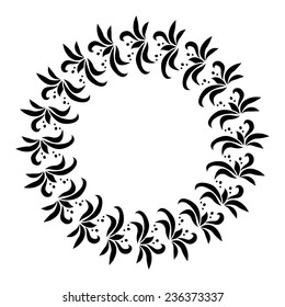 Laurel wreath circle tattoo. Black stylized ornament, leaves with berry sign on white background. Victory