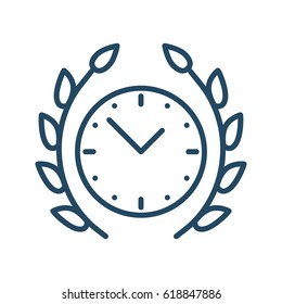 Laurel wreath and clock vector icon in meaning Time Bonus Reward