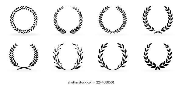 Laurel wreath collection in black. Vector illustration