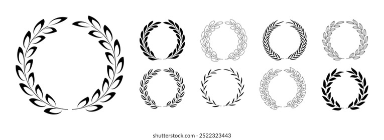 Laurel wreath collection isolated on transparent background. Symbol of victory and achievement. Crest logo element set, Coat of arms, websites, infographic, catalogs, brochures, magazines, logos