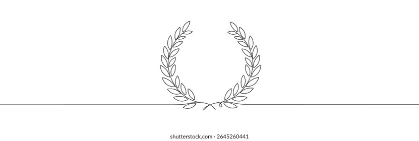 Laurel wreath continuous one line drawing. Wheat and oak wreath symbol. Vector illustration.