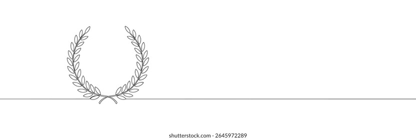 Laurel wreath continuous one line drawing. Wheat and oak wreath symbol. Vector illustration.
