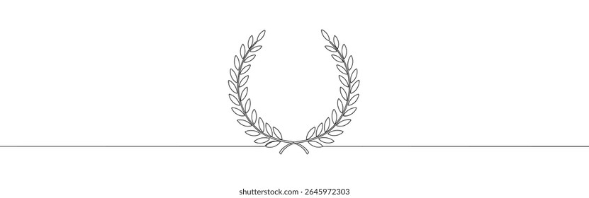 Laurel Kranz durchgehende einzeilige Zeichnung. Symbol für Weizen- und Eichenkranz. Vektorgrafik.