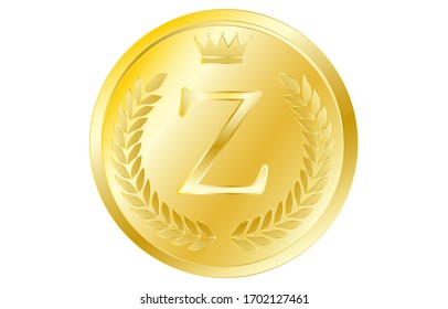 Laurel wreath and crown alphabet coins, Z