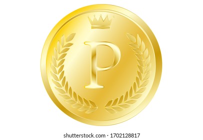 Laurel wreath and crown alphabet coins, P