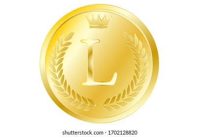Laurel wreath and crown alphabet coins, L