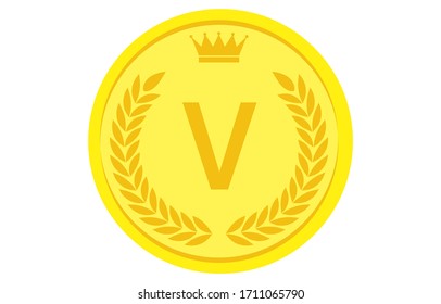 Laurel wreath and crown alphabet coins, V
