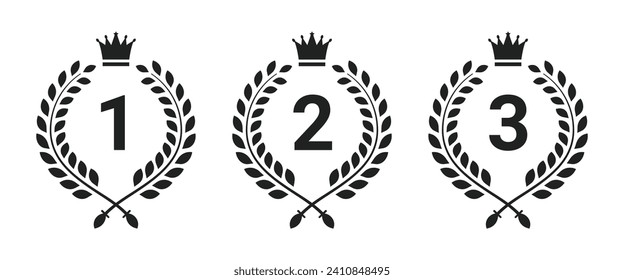 Laurel wreath crown award winning rank 1,2 and 3 icons
