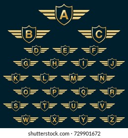 Laurel Wreath Crown logo icon with capital alphabet letters. Golden Font Design template elements - Letter A to Z.