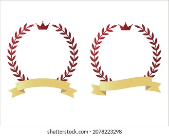 Laurel wreath, crown and ribbon emblem