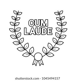 Laurel wreath with cum laude text vector line icon isolated on white background. College emblem - laurel wreath line icon for infographic, website or app.